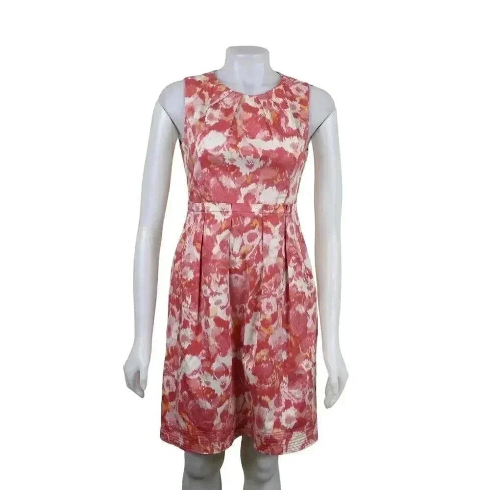 Eliza J Coral Floral Dress Mini Sleeveless Pleated Size 4